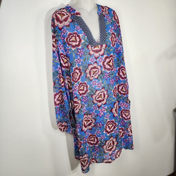 CAbi Dress Womens Large Primrose Blue Floral Knee Length Balloon Sleeve Cover Up - Picture 4 of 9